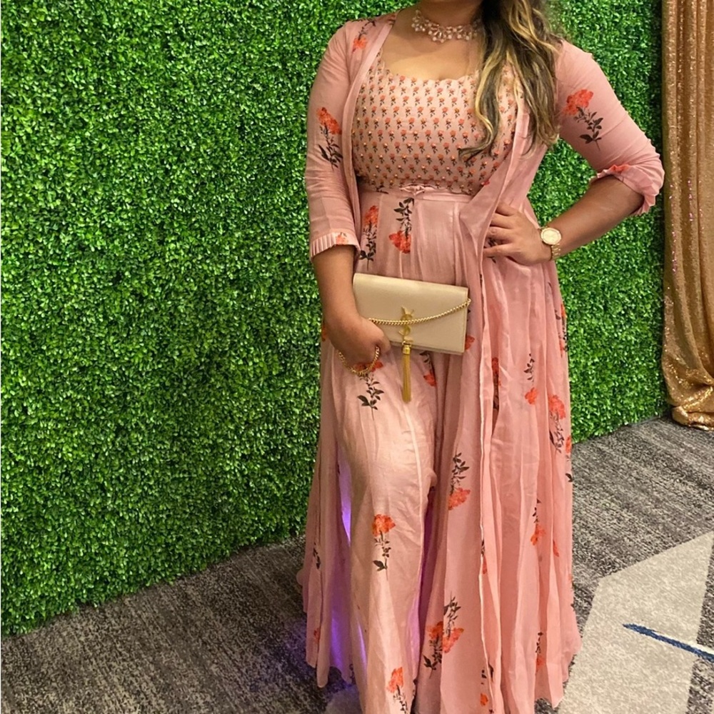 Elegant Pink Floral Sharara with Jacket
